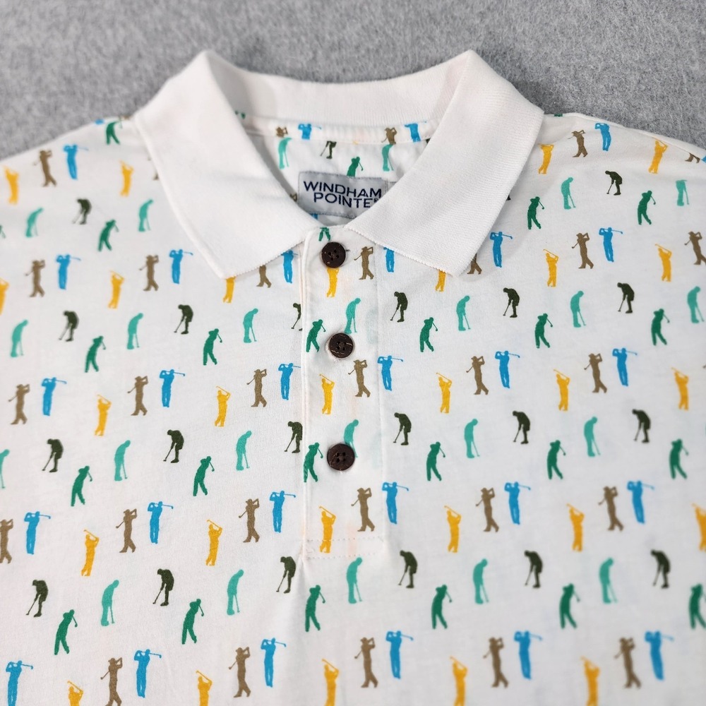 Windham Pointe AOP All Over Print Golfer Pattern Polo‎ Shirt Mens Medium White